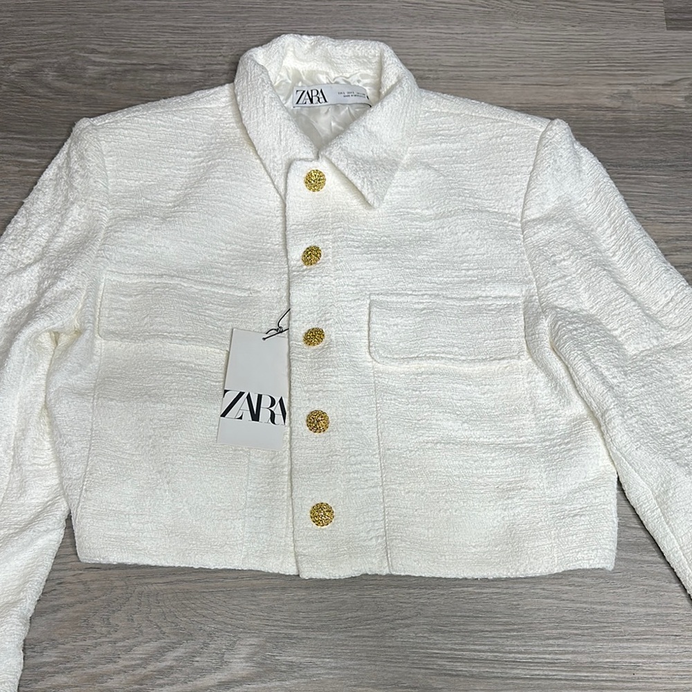 Zara White Gold Structured Blazer